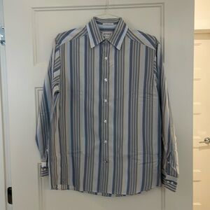 Men’s Claiborne Dress Shirt with Blue and Tan Stripes